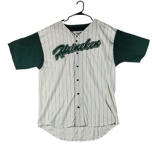 Heineken Baseball Jersey Mens XL Green White Pinstripe Badger Sport Made USA